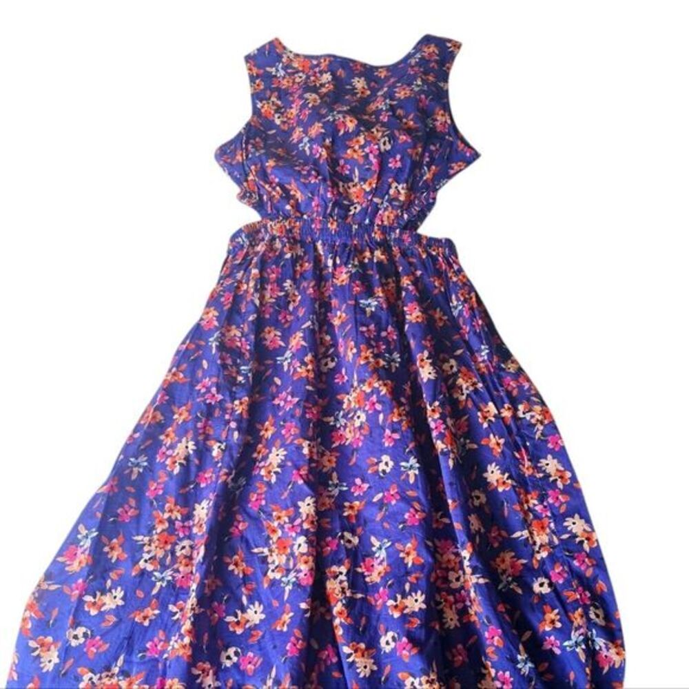 BeachLunchLounge NWOT Side Open Midi Floral Dress Sleeveless Yves Blue Floral S - Picture 11 of 11